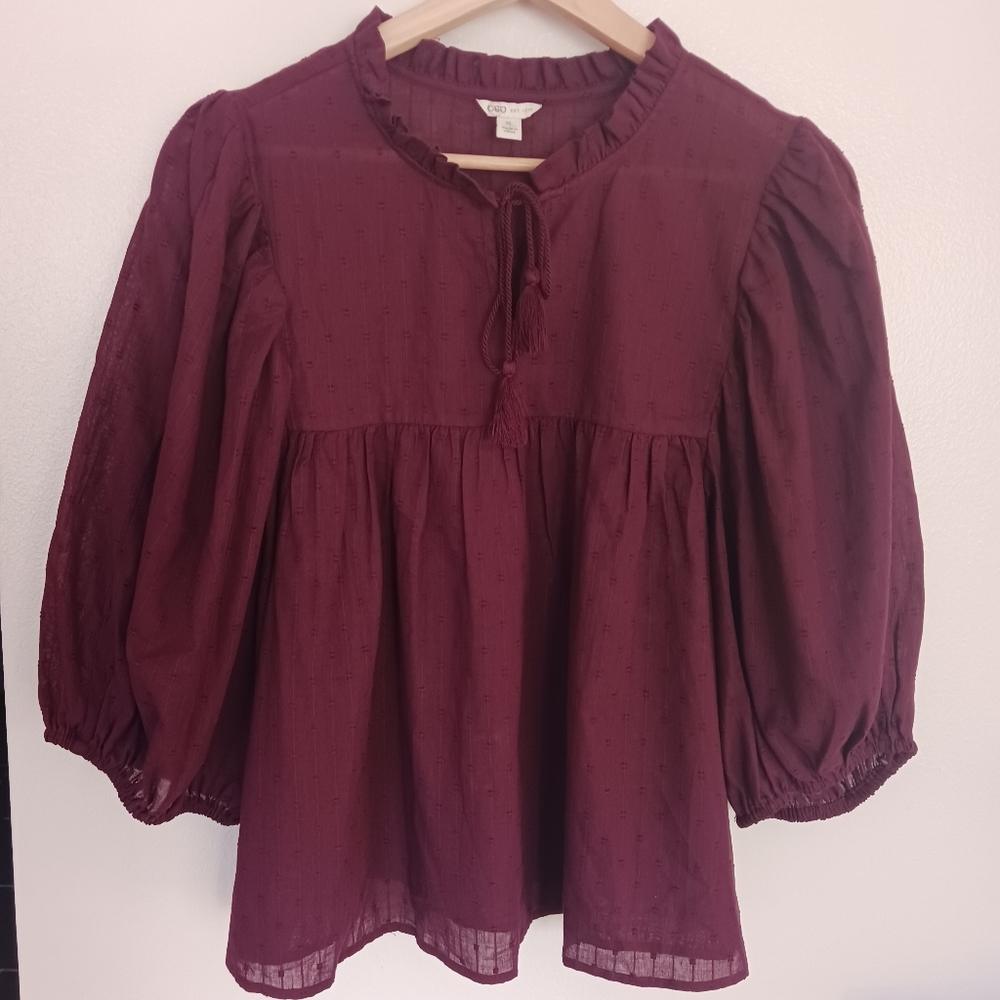 Cato • Women's Ruffled Collar Balloon Sleeve Peasant Top